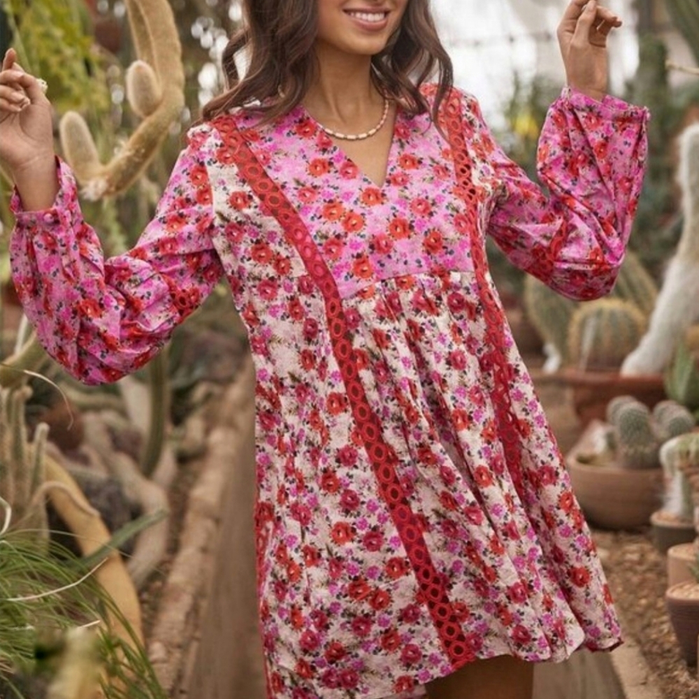 PQ Swim | Leigh Coverup Tunic Dress Multicolor Floral Desert Rose M/L